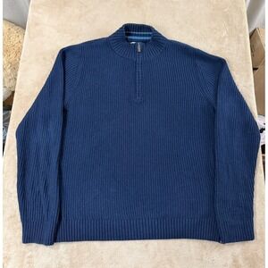 Fat Face Pullover 1/4 Zip Knit Ribbed Men's XL Navy Blue Sweater EUC
